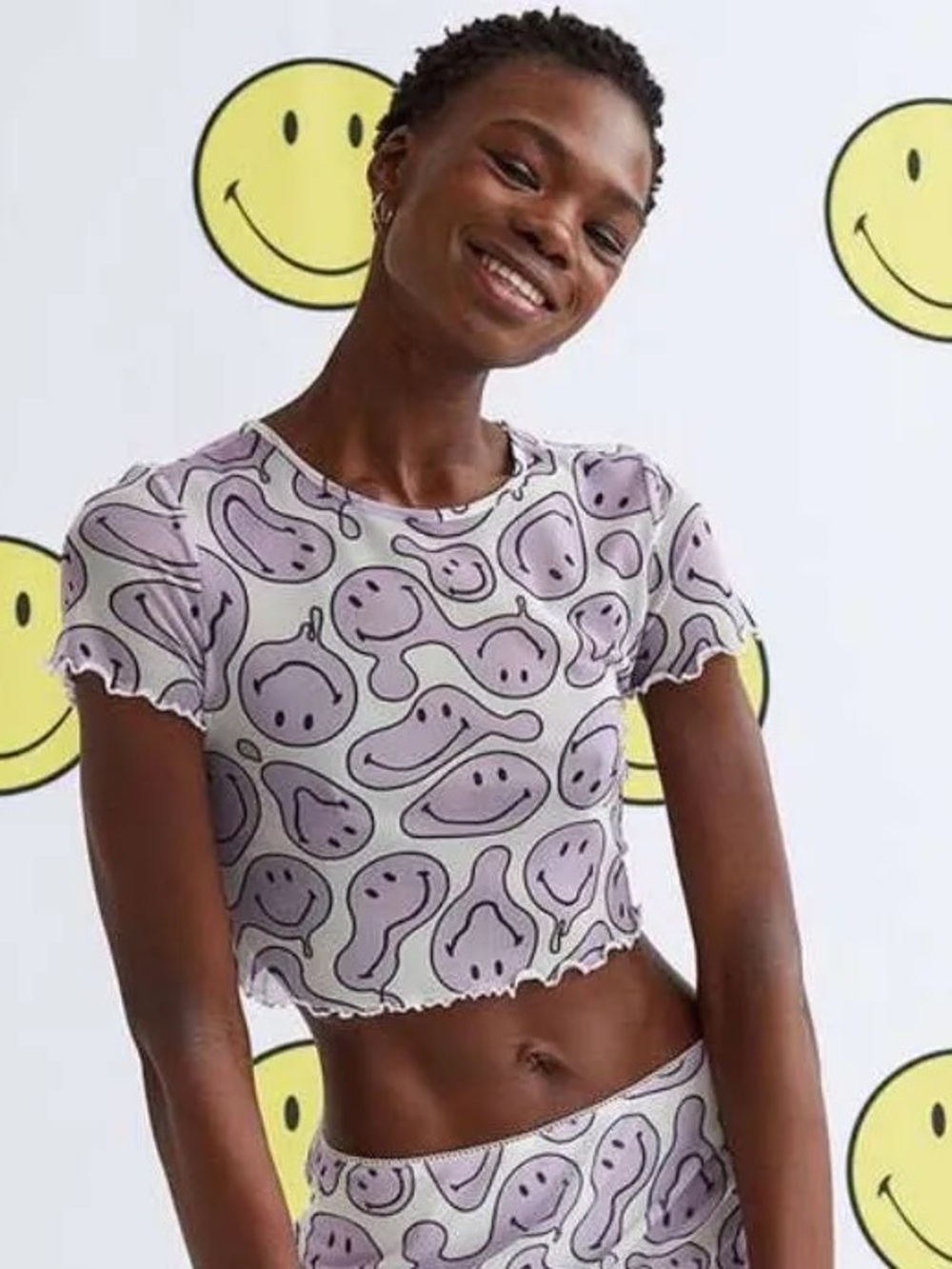 Smiley x H&M Mesh Sheer Crop Top Size Large EUC Like New